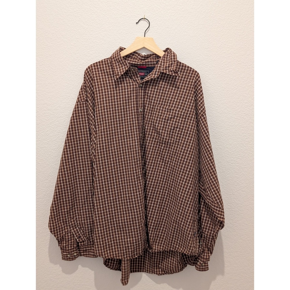 Wrangler Mens Brown Plaid Western Long Sleeve Button Down Shirt Size 3XL